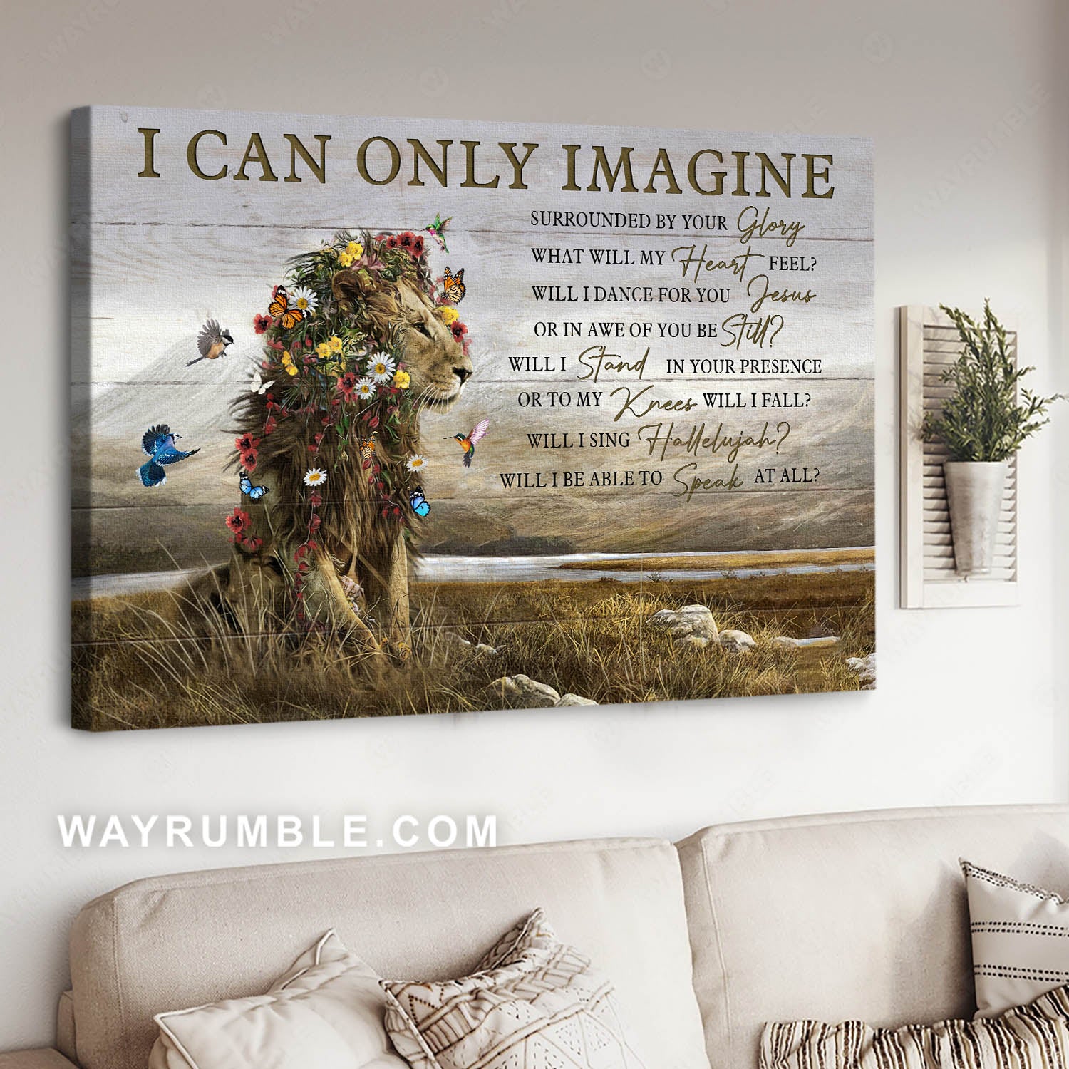 Sitting lion, Colorful flower, Mountain view, I can only imagine - Jesus Landscape Canvas Prints, Christian Wall Art