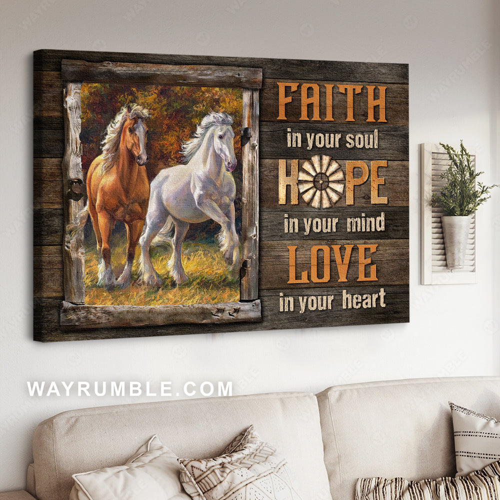 Dream horse, Autumn forest, Wooden window, Faith in your soul - Jesus Landscape Canvas Prints, Christian Wall Art