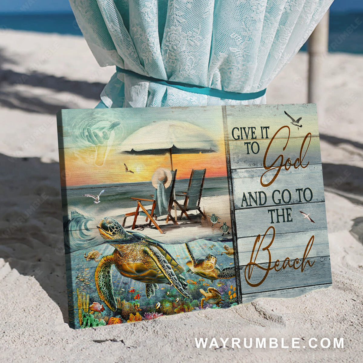 Sea turtle, Coral reef, Jesus hand, Ocean view, Give it to God - Jesus Landscape Canvas Prints, Christian Wall Art