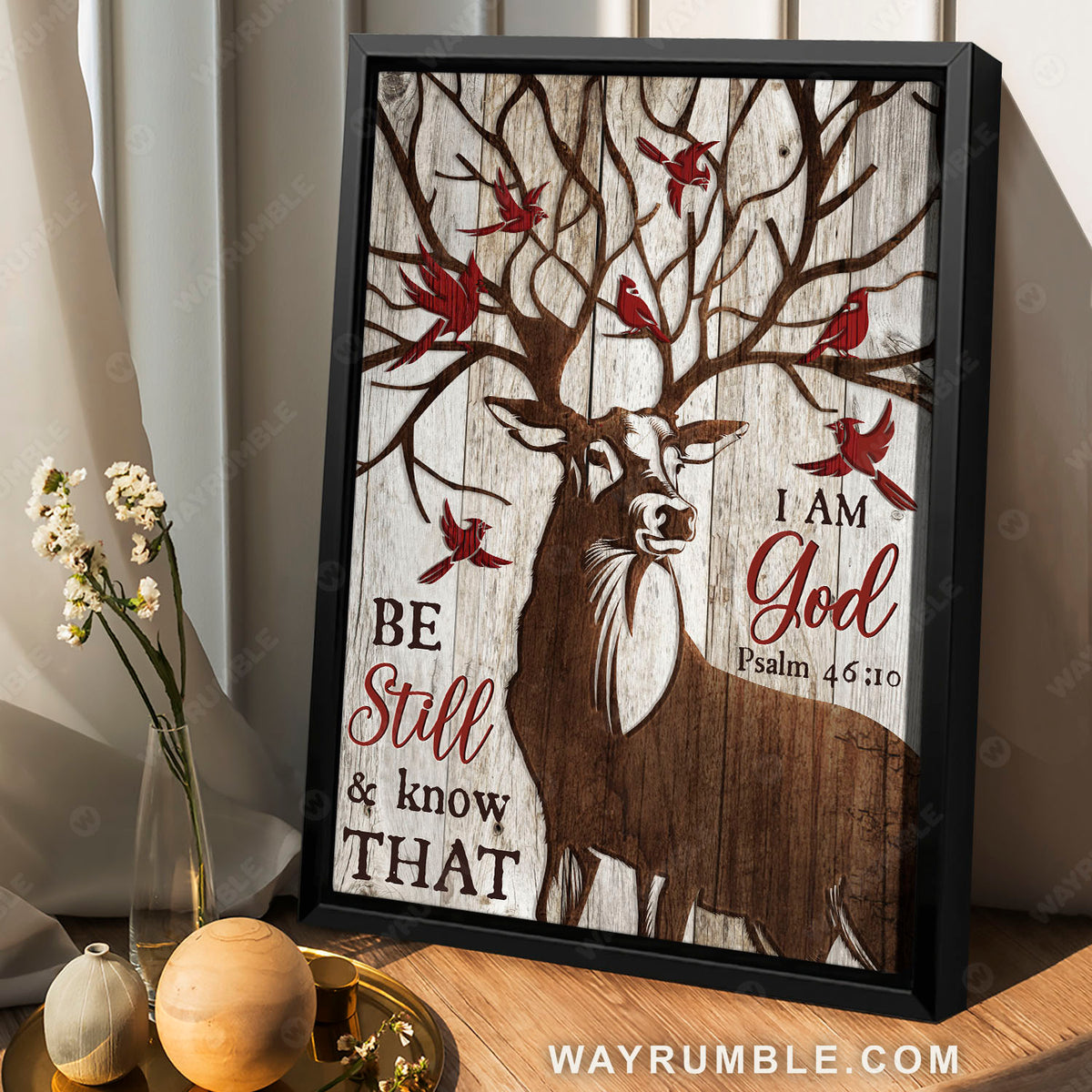 Reindeer, Northern cardinal, Be still and know that I am God - Jesus Portrait Canvas Prints, Christian Wall Art