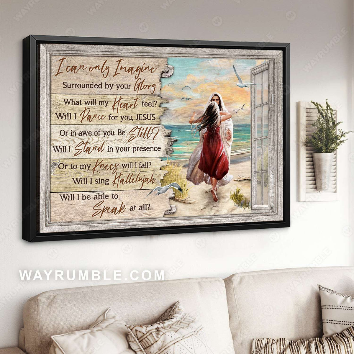 Jesus Christ, Beautiful girl, Beach scene, I can only imagine - Jesus Landscape Canvas Prints, Christian Wall Art
