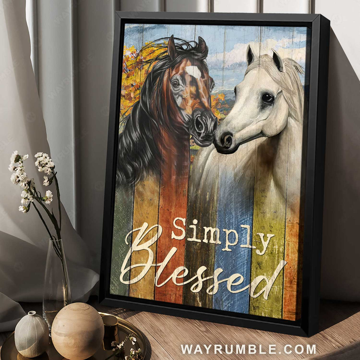 Horse couple, Autumn forest, Colorful background, Simply blessed - Jesus Portrait Canvas Prints, Christian Wall Art
