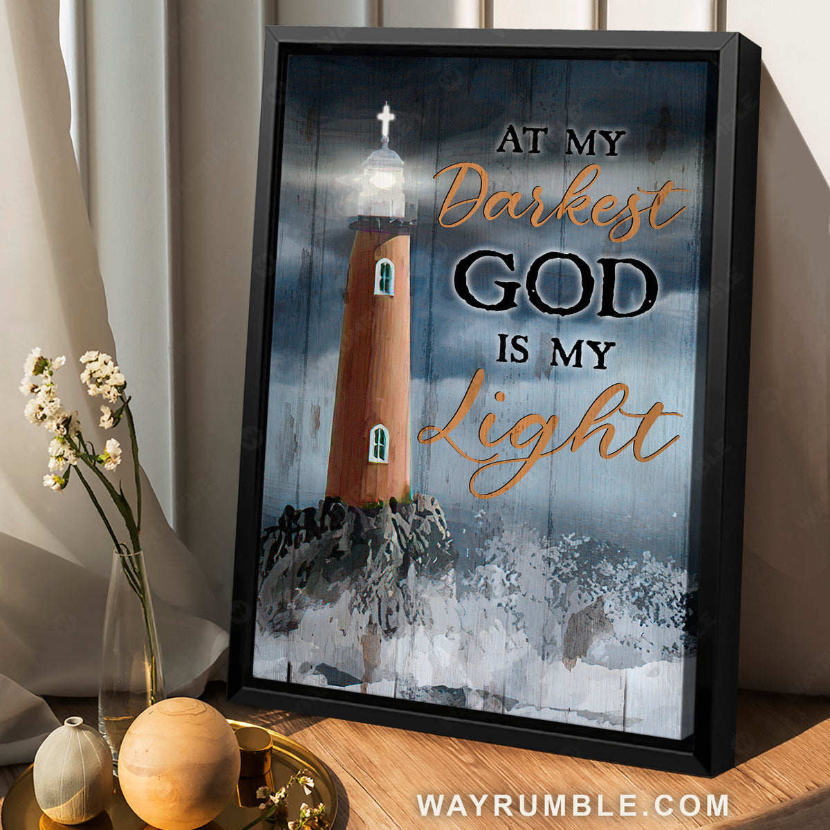 Watercolor lighthouse, Stunning ocean, At my darkest God is my light - Jesus Portrait Canvas Prints, Christian Wall Art