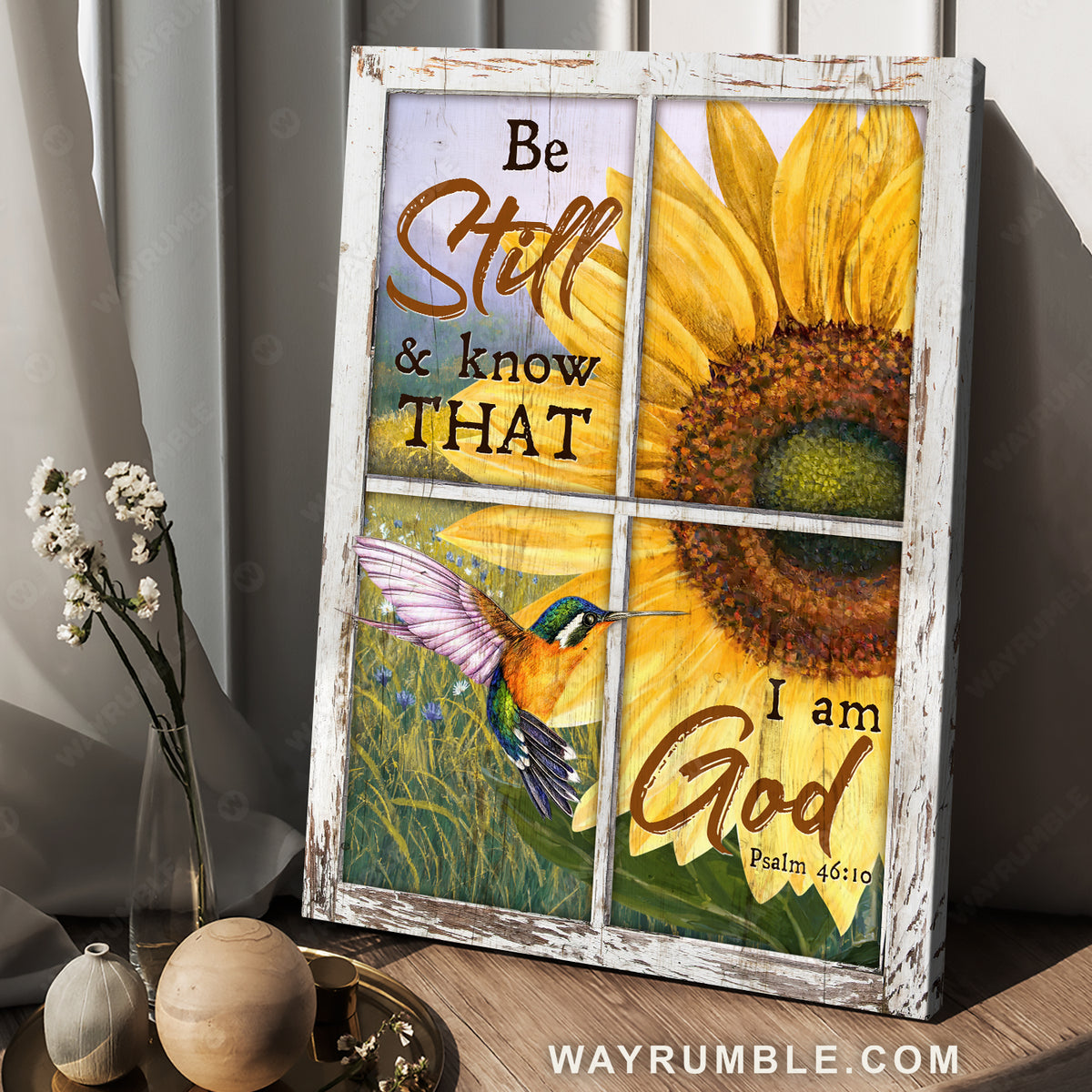 Amazing sunflower, Stunning hummingbird, Be still and know that I am God - Jesus Portrait Canvas Prints, Christian Wall Art