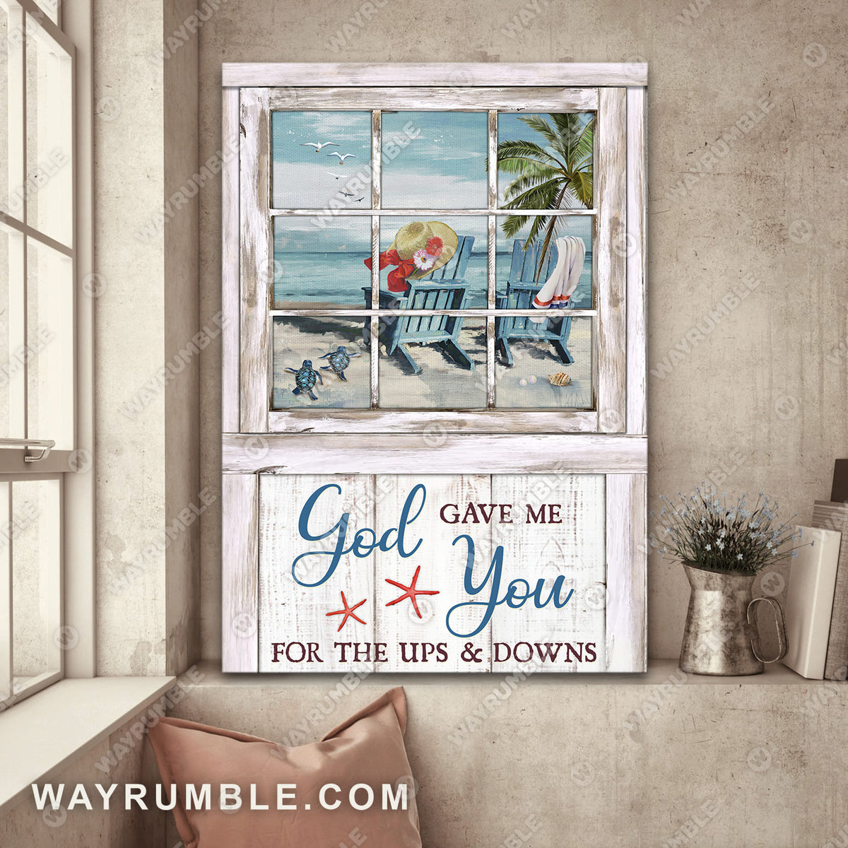 Beach painting, Turtle couple, God gave me you - Jesus Portrait Canvas Prints, Wall Art