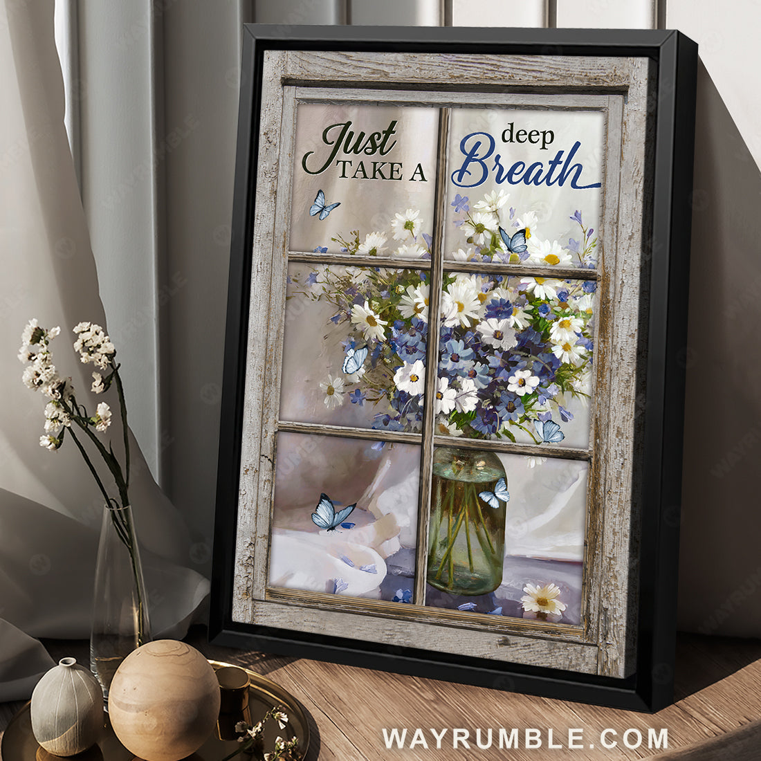 Pretty daisy vase, Blue butterfly, Just take a deep breath - Jesus Portrait Canvas Prints, Christian Wall Art
