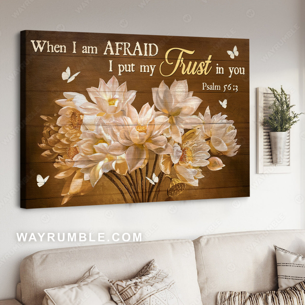 Beautiful lotus, Gift for flower lover, White butterfly, I put my trust in you - Jesus Landscape Canvas Prints, Home Decor Wall Art
