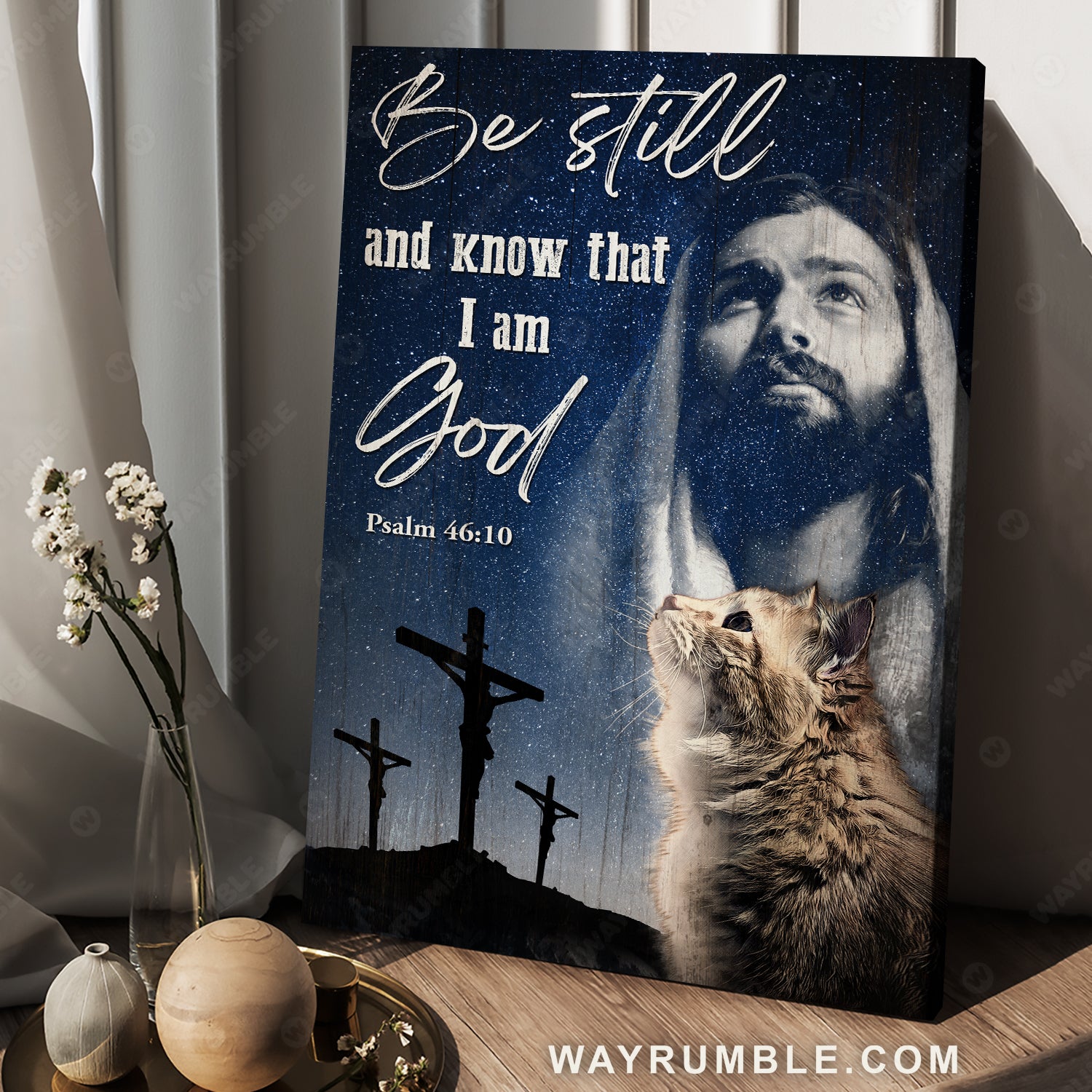 Pretty galaxy, Jesus painting, Little cat, Be still and know that I am God - Jesus Portrait Canvas Prints, Christian Wall Art