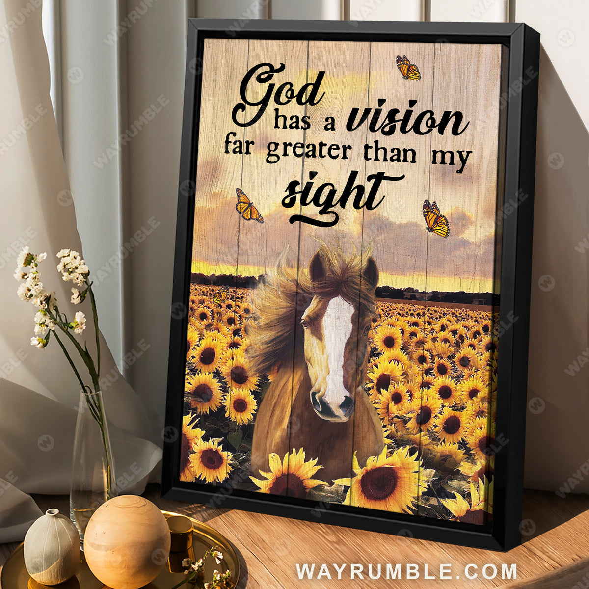 Sunflower field, Horse painting, A beautiful day, God has a vision far greater than my sight - Jesus Portrait Canvas Prints, Christian Wall Art