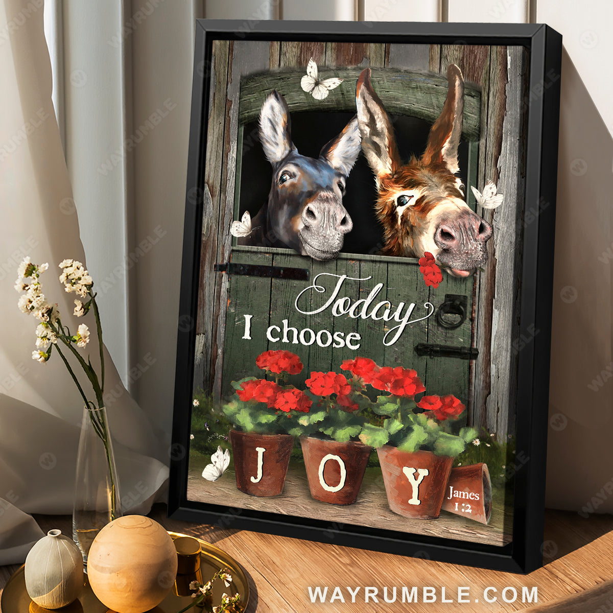 Donkey, Donkey stable, Flower pot, Today I choose joy - Jesus Portrait Canvas Prints, Christian Wall Art