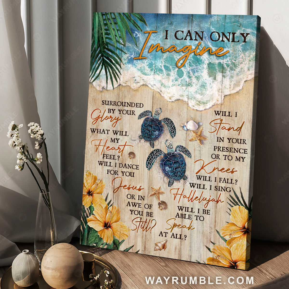 Sea turtle, Sandy beach, Ocean view, I can only imagine - Jesus Portrait Canvas Prints, Christian Wall Art