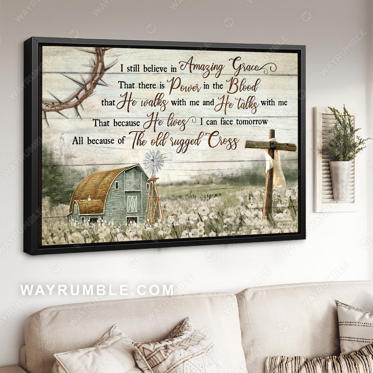 Barn painting, Flower field painting, I still believe in Amazing Grace - Jesus Landscape Canvas Prints, Wall Art
