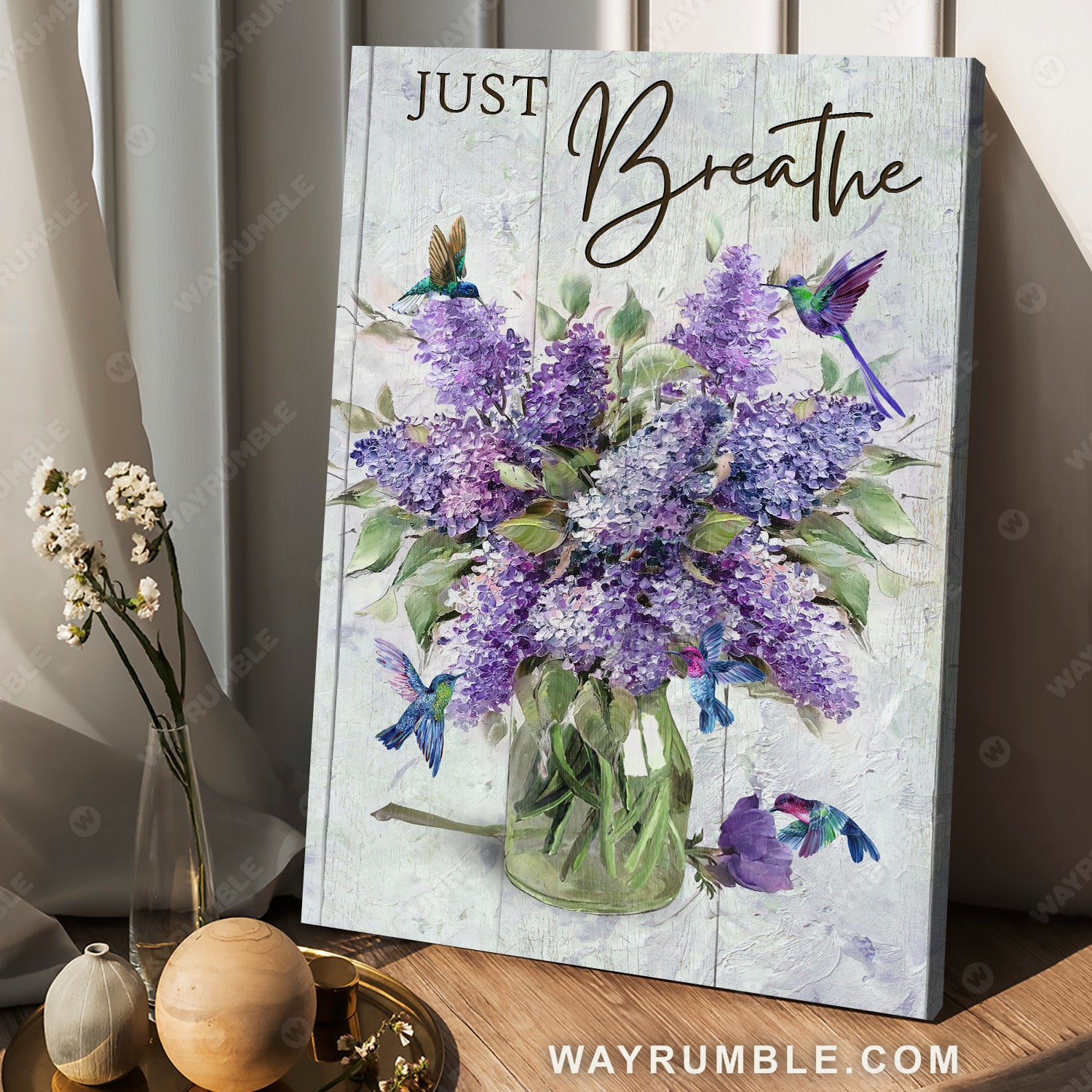 Lavender and Hummingbird, Vintage painting, Still life painting, Just breathe - Jesus Portrait Canvas Prints, Christian Wall Art