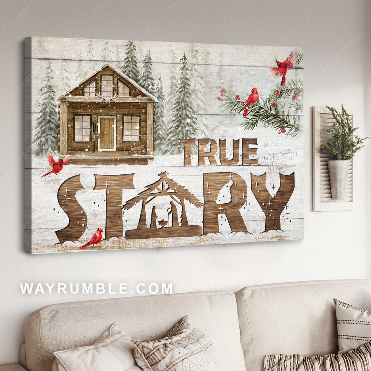 Christmas theme, Winter forest, Cardinal, True story - Jesus Landscape Canvas Prints, Christian Wall Art