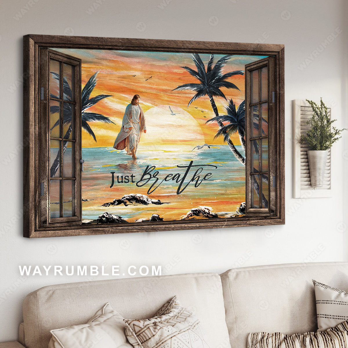 Jesus walks on water, Sunrise on the sea, Jesus painting, A beautiful day - Jesus Landscape Canvas Prints, Christian Wall Art