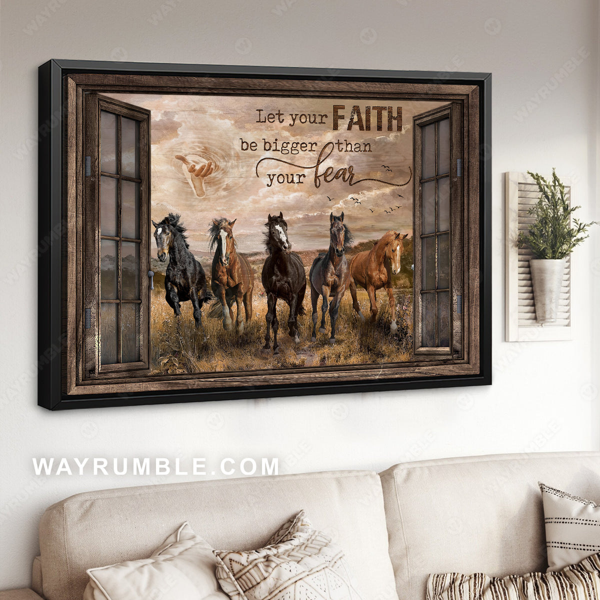 Running horse, horse painting, The hand of God, Meadow landscape, Let your faith be bigger than your fear - Jesus Landscape Canvas Prints, Wall Art