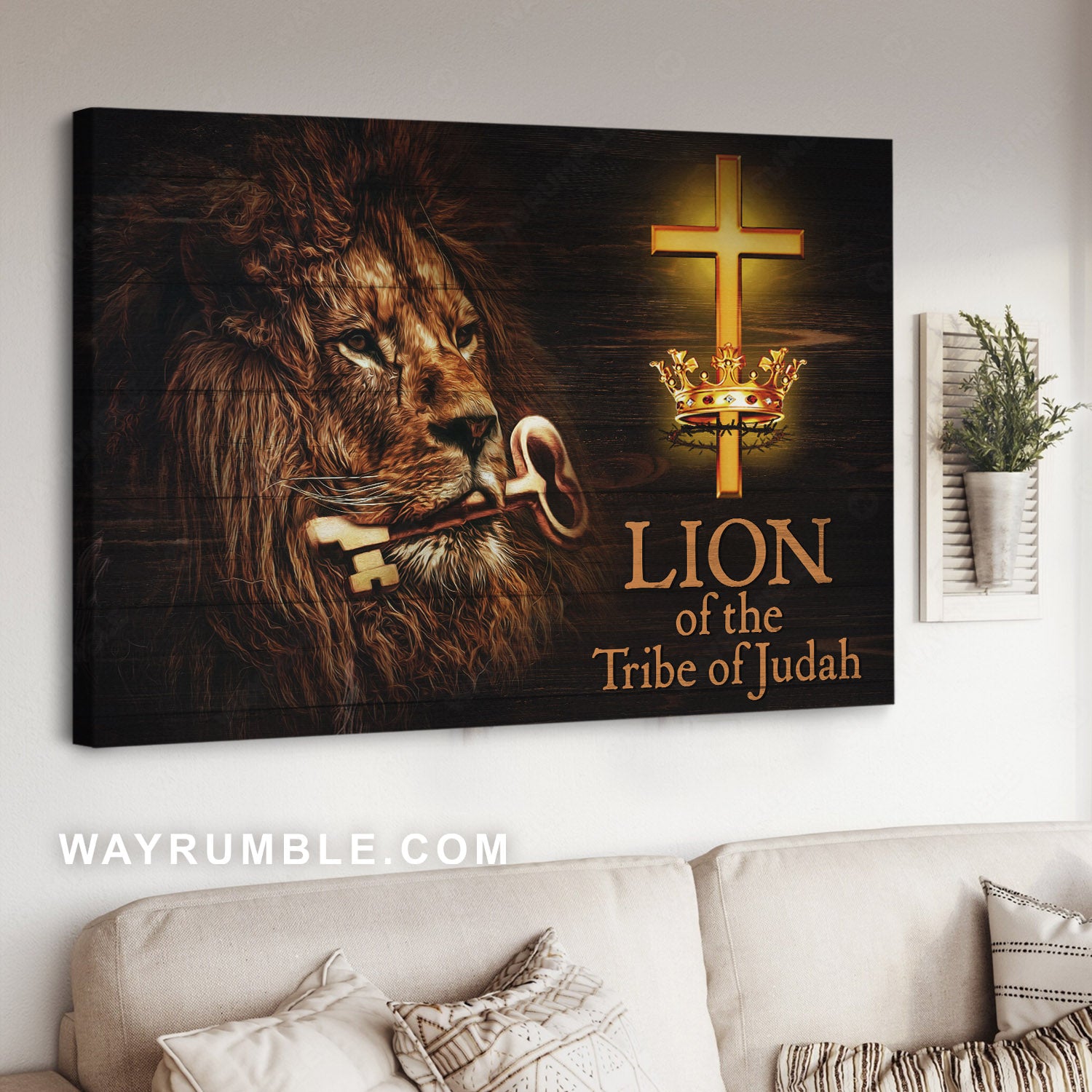 Lion painting, Golden key, Lion of the Tribe of Judah - Jesus Landscape Canvas Prints, Christian Wall Art