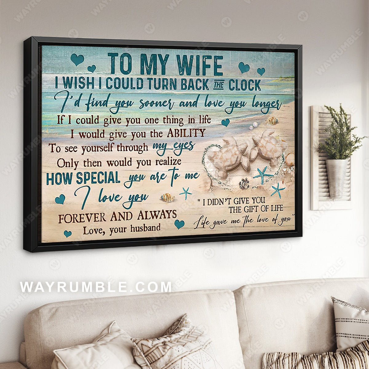 To my wife, Sand turtle, Sand beach, Life gave me the love of you - Couple Landscape Canvas Prints, Wall Art