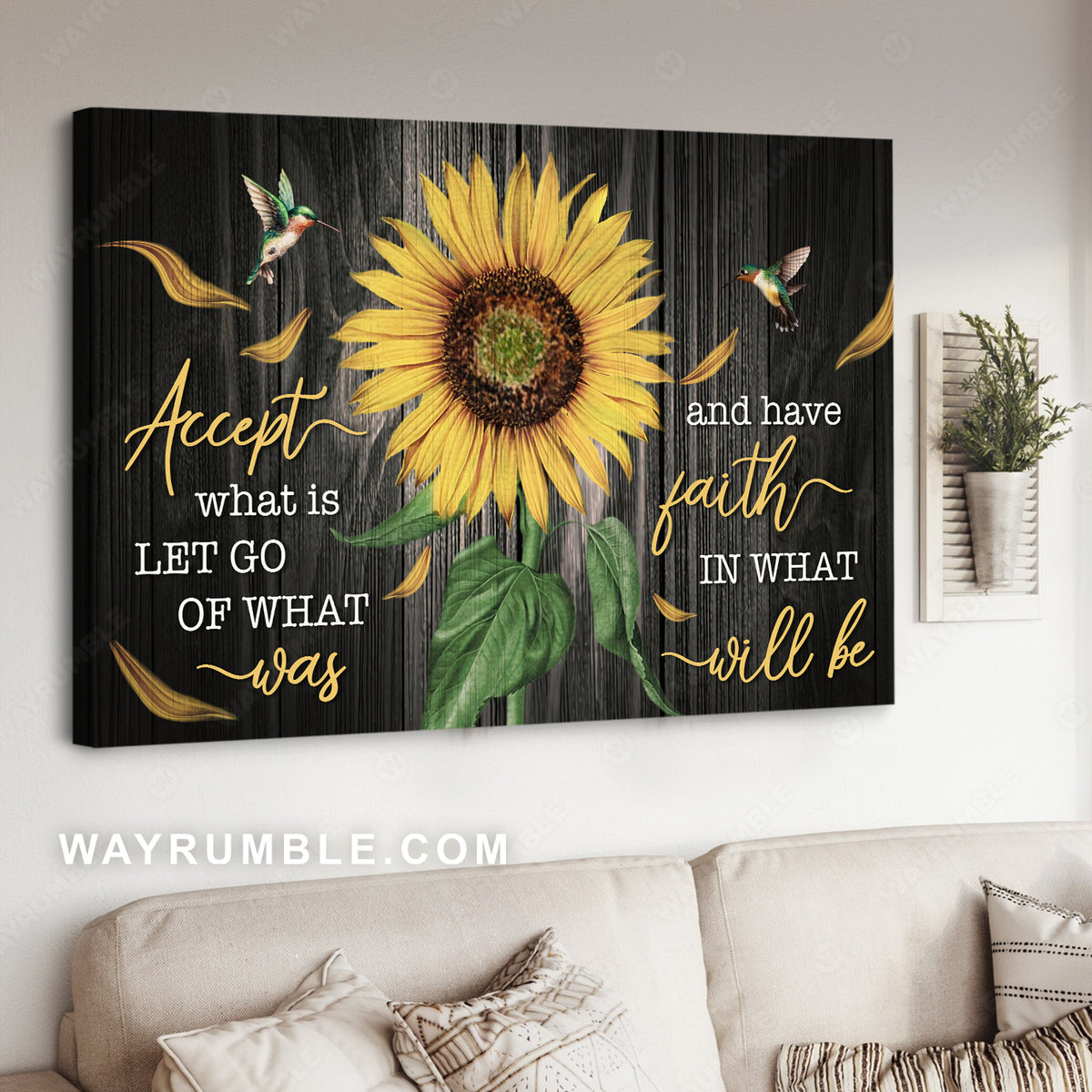 Sunflower painting, Hummingbird, Have faith in what will be - Jesus Landscape Canvas Prints, Christian Wall Art