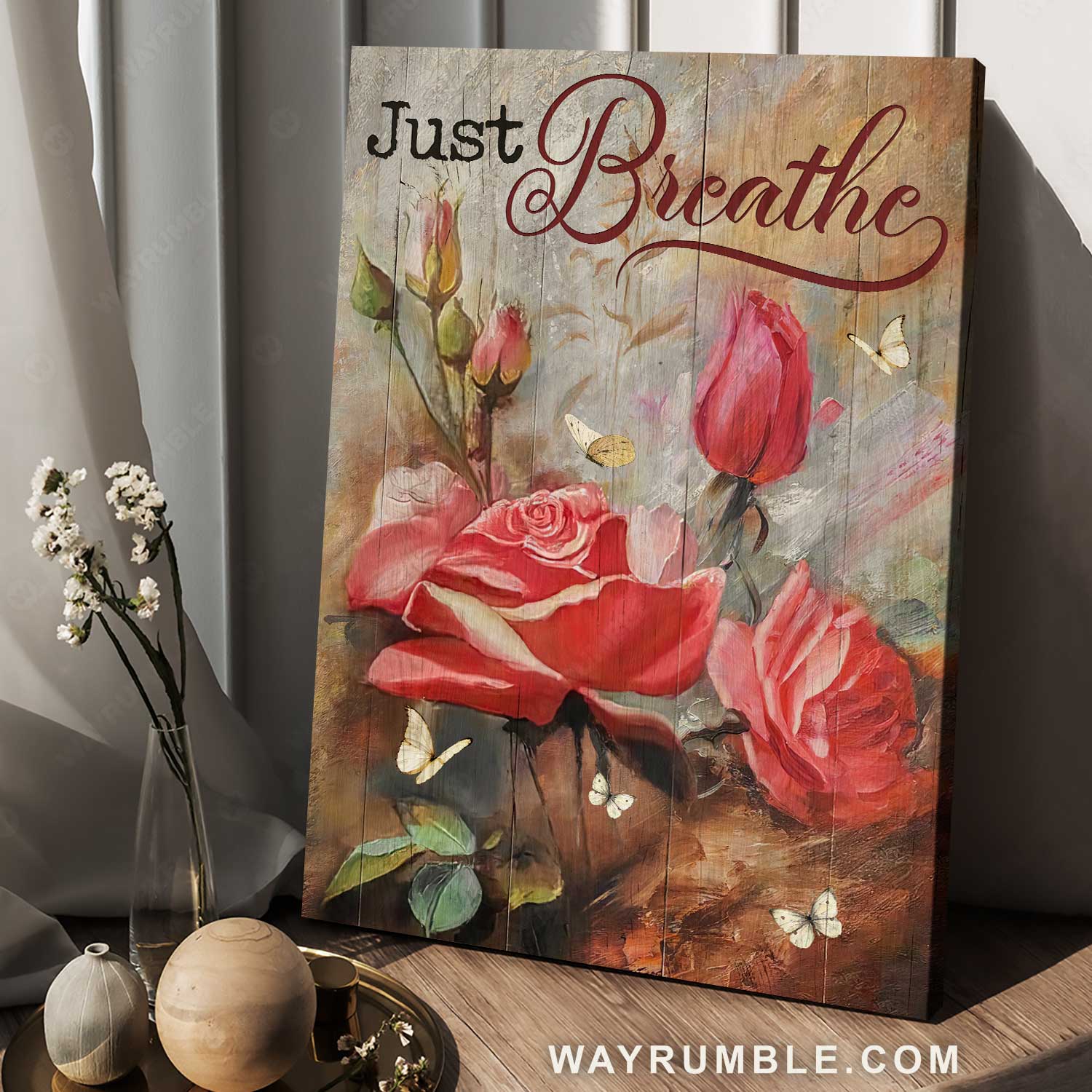 Red rose, Watercolor flower painting, White butterfly, Just breathe - Jesus Portrait Canvas Prints, Home Decor Wall Art