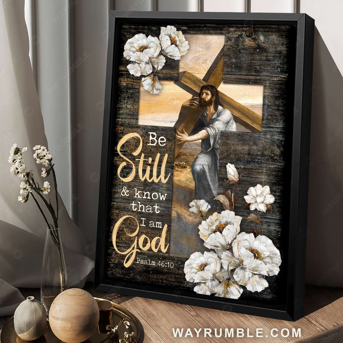 Jesus carrying the cross, White butterfly, Be still and know that I am God - Jesus Portrait Canvas Prints, Christian Wall Art