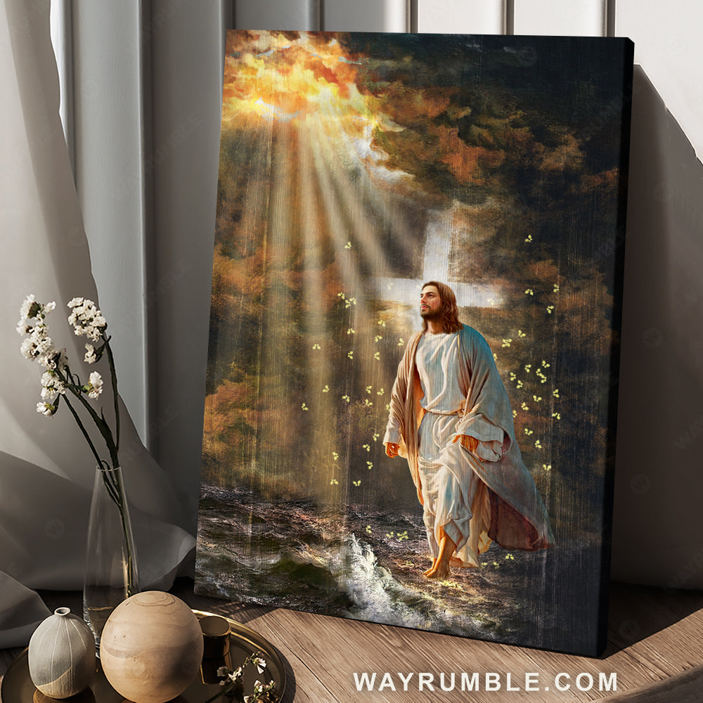 The life of Jesus, Halo painting, Yellow butterfly, Walking on water - Jesus Portrait Canvas Prints, Christian Wall Art