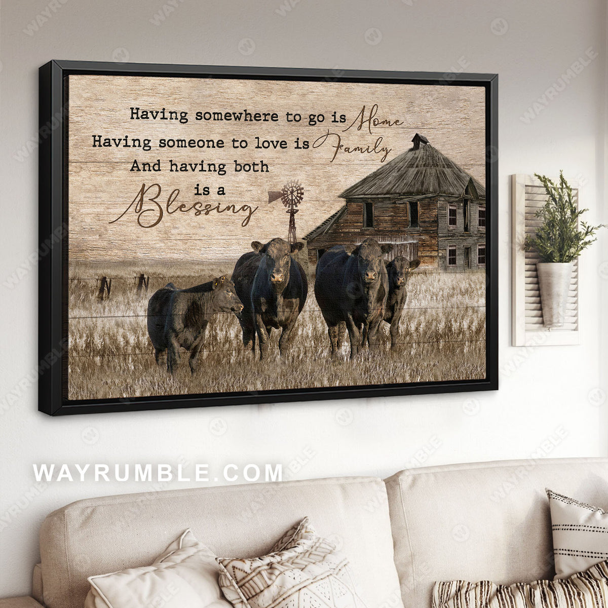 Cow painting, Countryside landscape, Old farm house, Having someone to love is family - Jesus Landscape Canvas Prints, Wall Art
