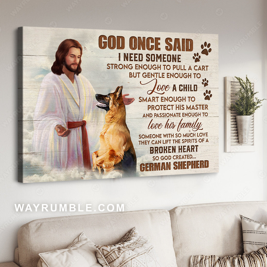 Jesus painting, German shepherd with God, I need someone strong enough to pull a cart - Jesus Landscape Canvas Prints, Wall Art