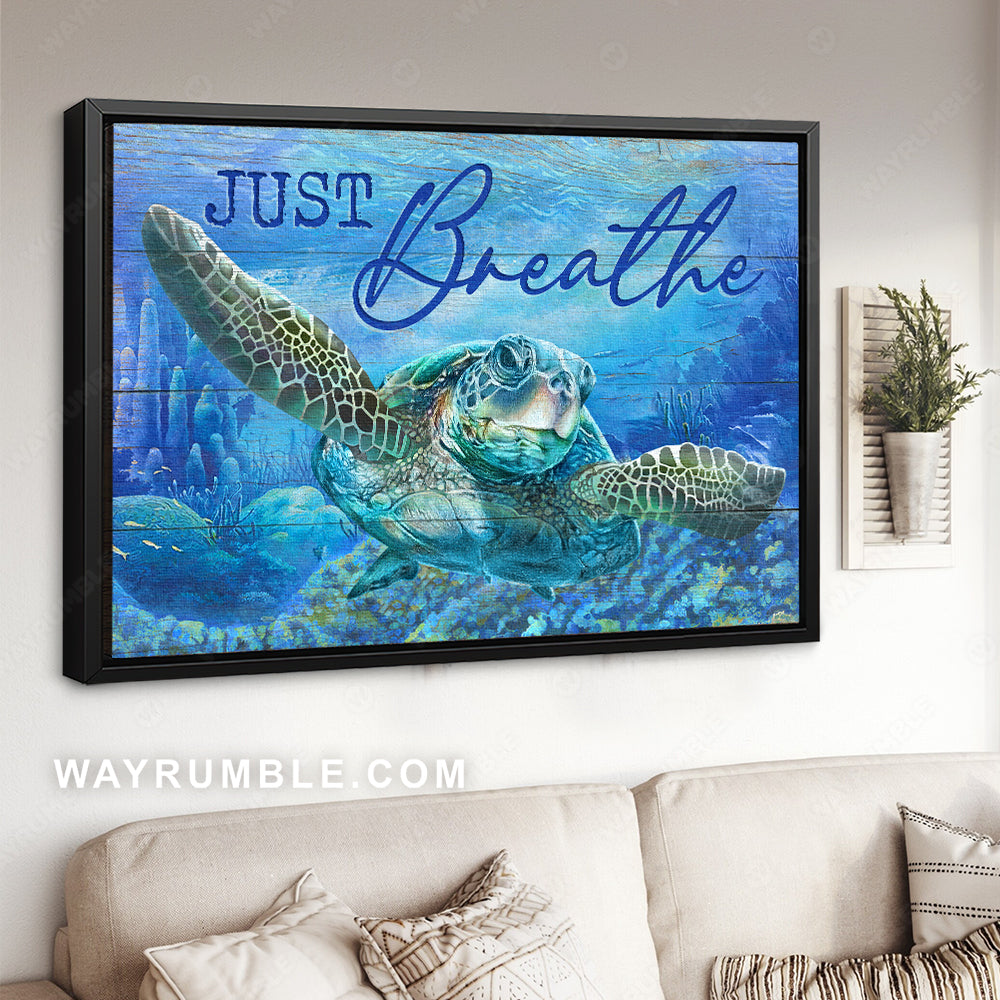 Old turtle, Deep ocean painting, Blue background, Just breathe - Jesus Landscape Canvas Prints, Christian Wall Art