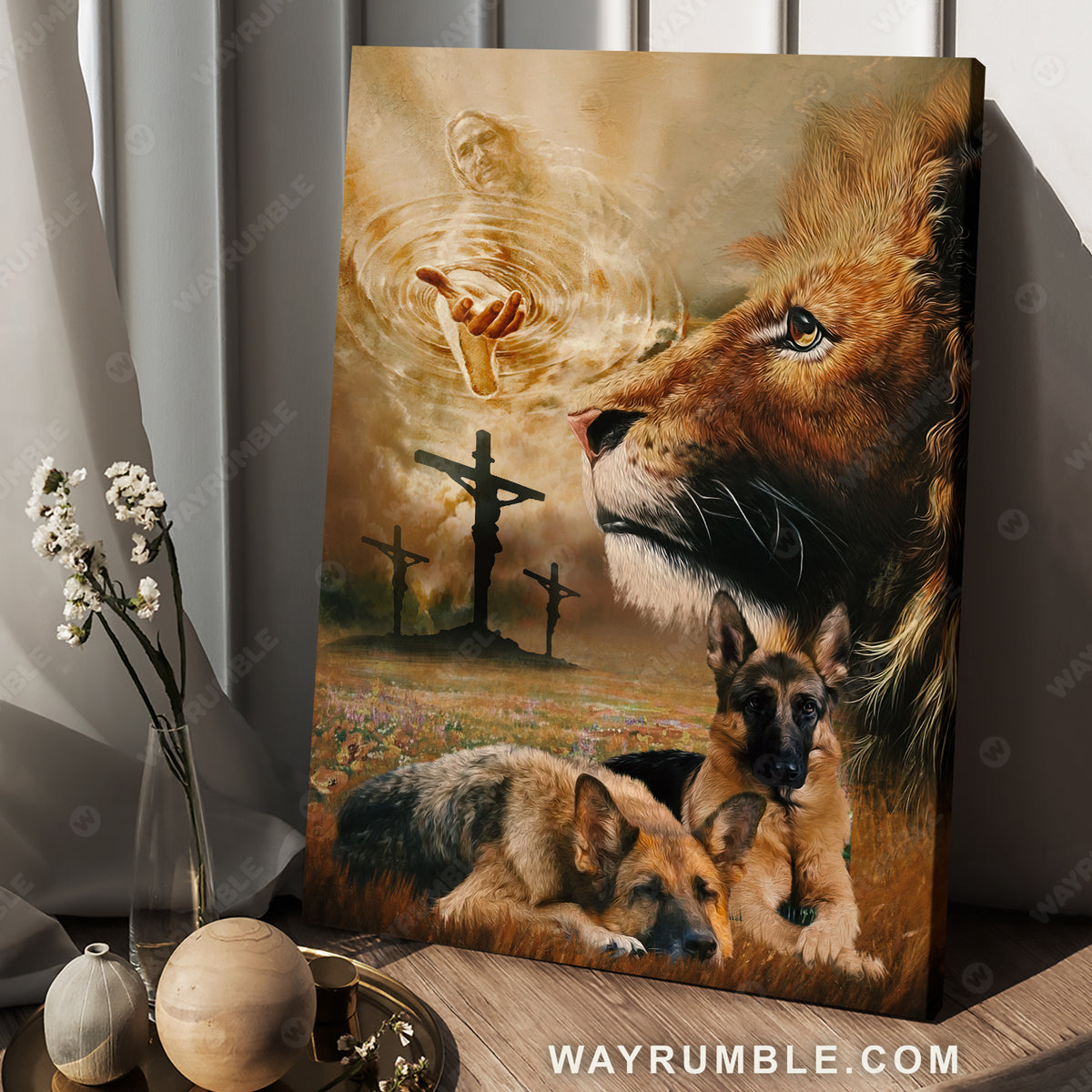 Face of lion, Take my hand, German shepherd, Jesus painting - Jesus Portrait Canvas Prints, Christian Wall Art