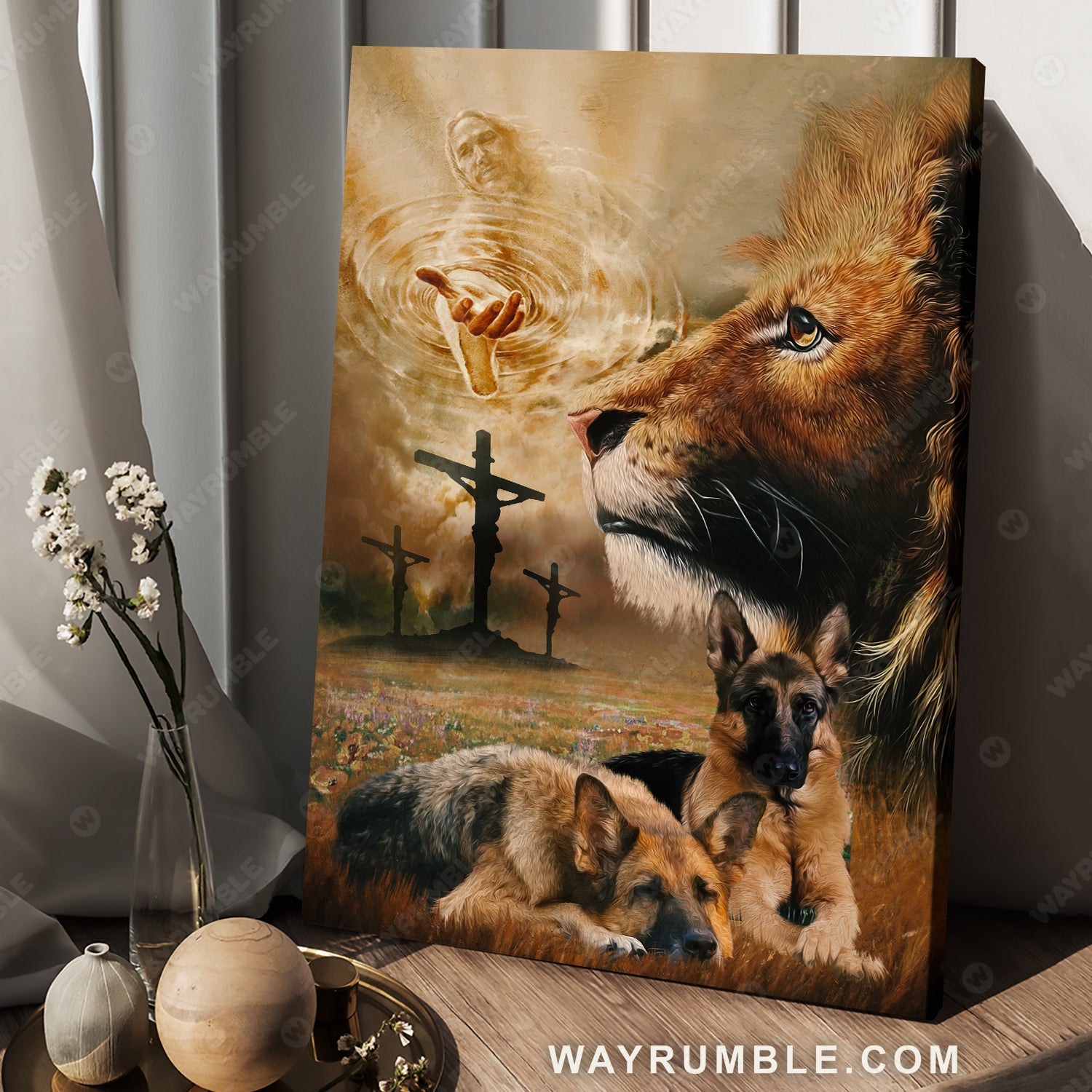 Face of lion, Take my hand, German shepherd, Jesus painting - Jesus Portrait Canvas Prints, Christian Wall Art