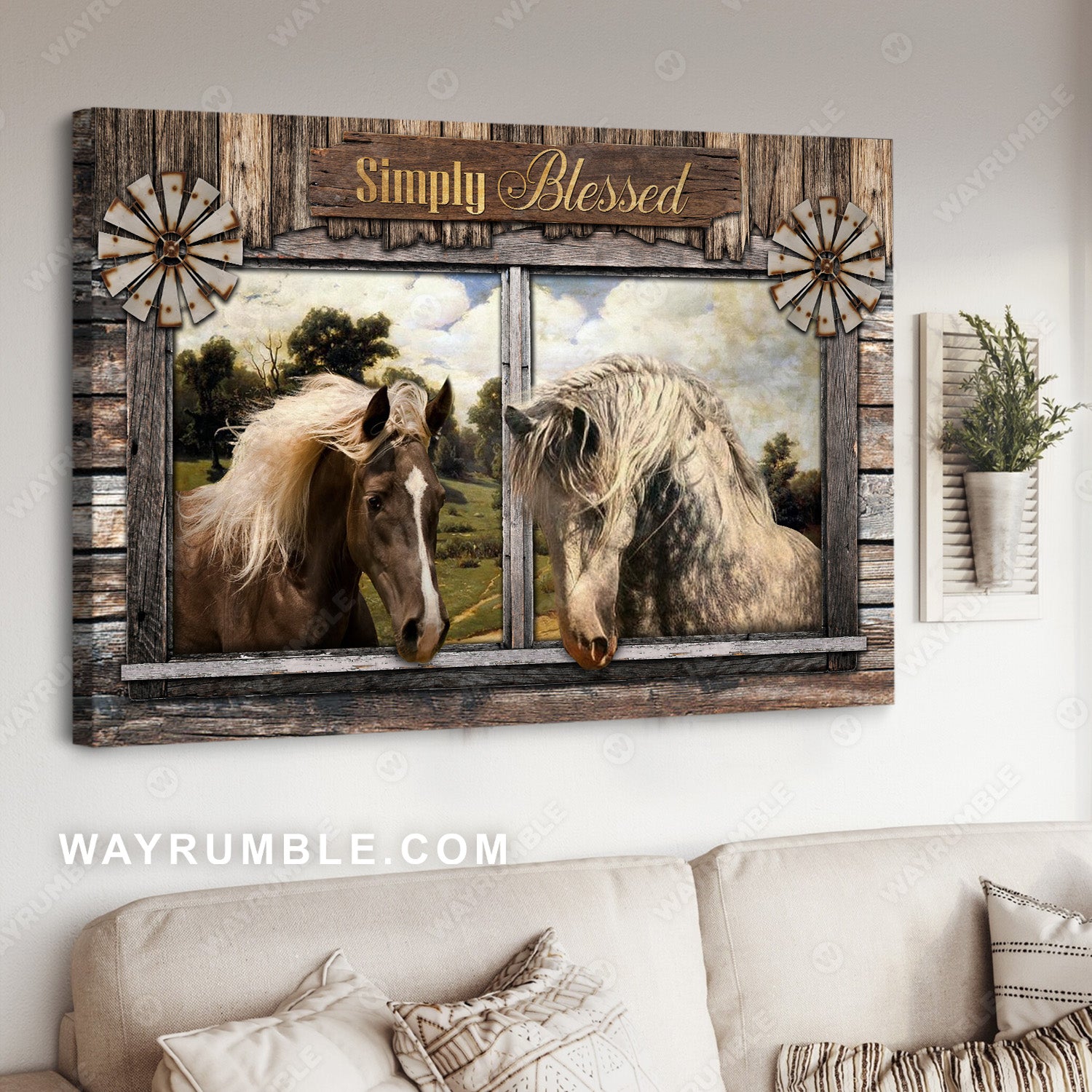 Window frame, Horse painting, Mountain landscape, Simply blessed - Jesus Landscape Canvas Prints, Christian Wall Art