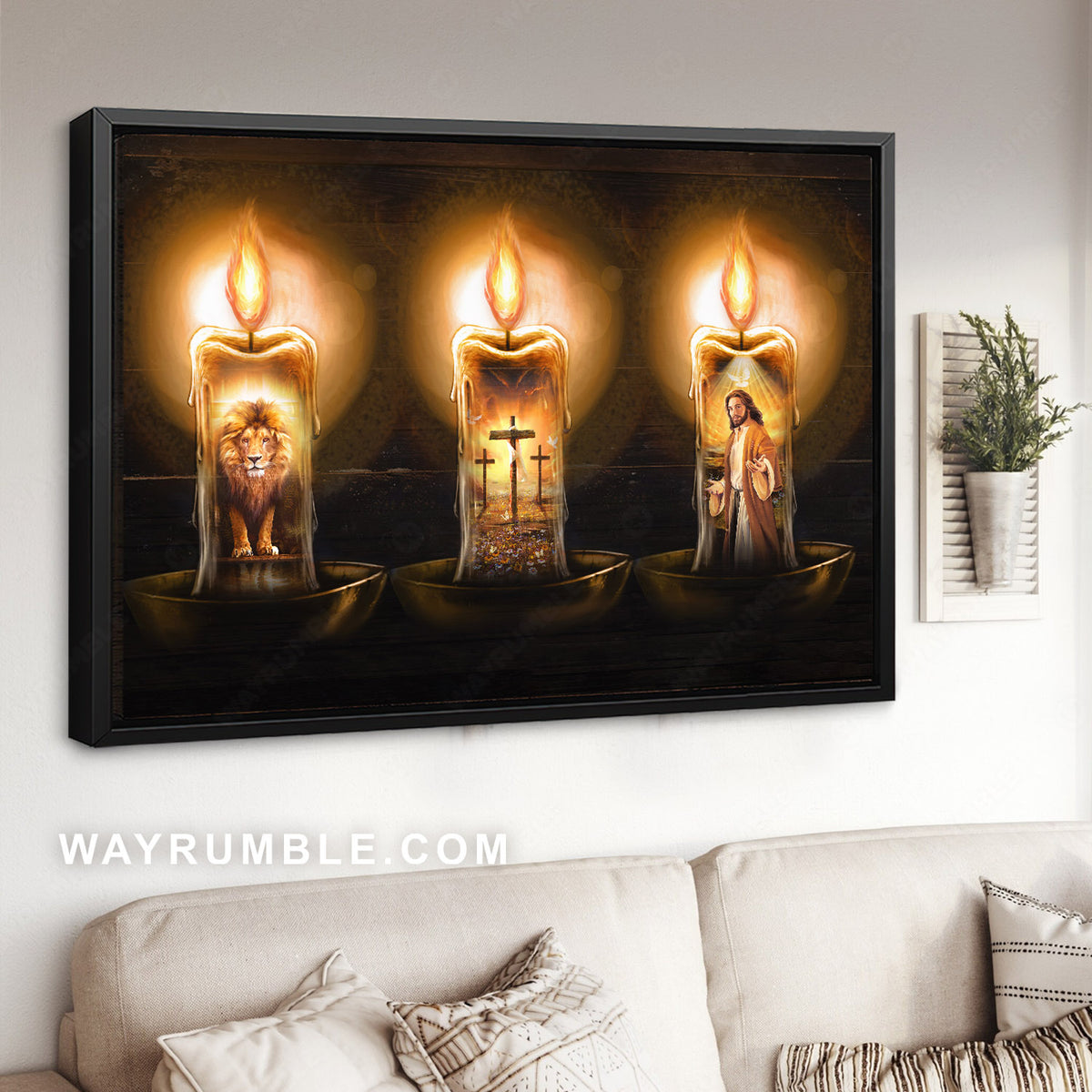 Candles painting, Lion of Judah, Jesus painting, The three rugged crosses - Jesus Landscape Canvas Prints, Christian Wall Art
