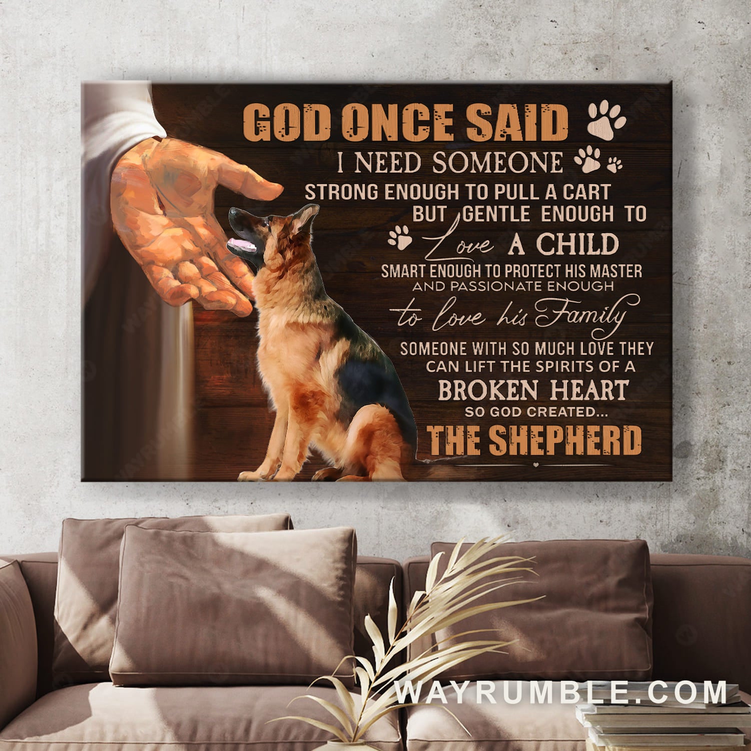 German Shepherd, God's hand, So God created the Shepherd - Jesus Landscape Canvas Prints, Christian Wall Art