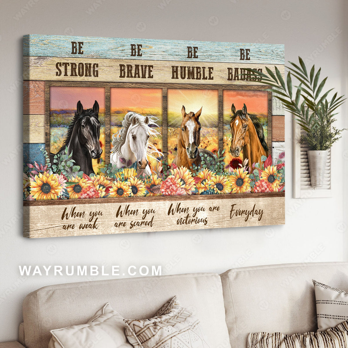 Horse painting, Sunflower field, Be strong Be brave Be humble - Jesus Landscape Canvas Prints, Christian Wall Art