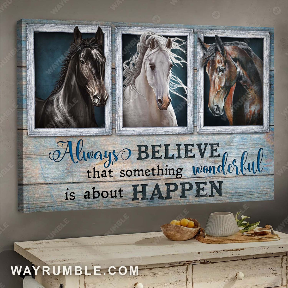Horses painting, Always believe that something wonderful is about to happen - Jesus Landscape Canvas Prints, Wall Art