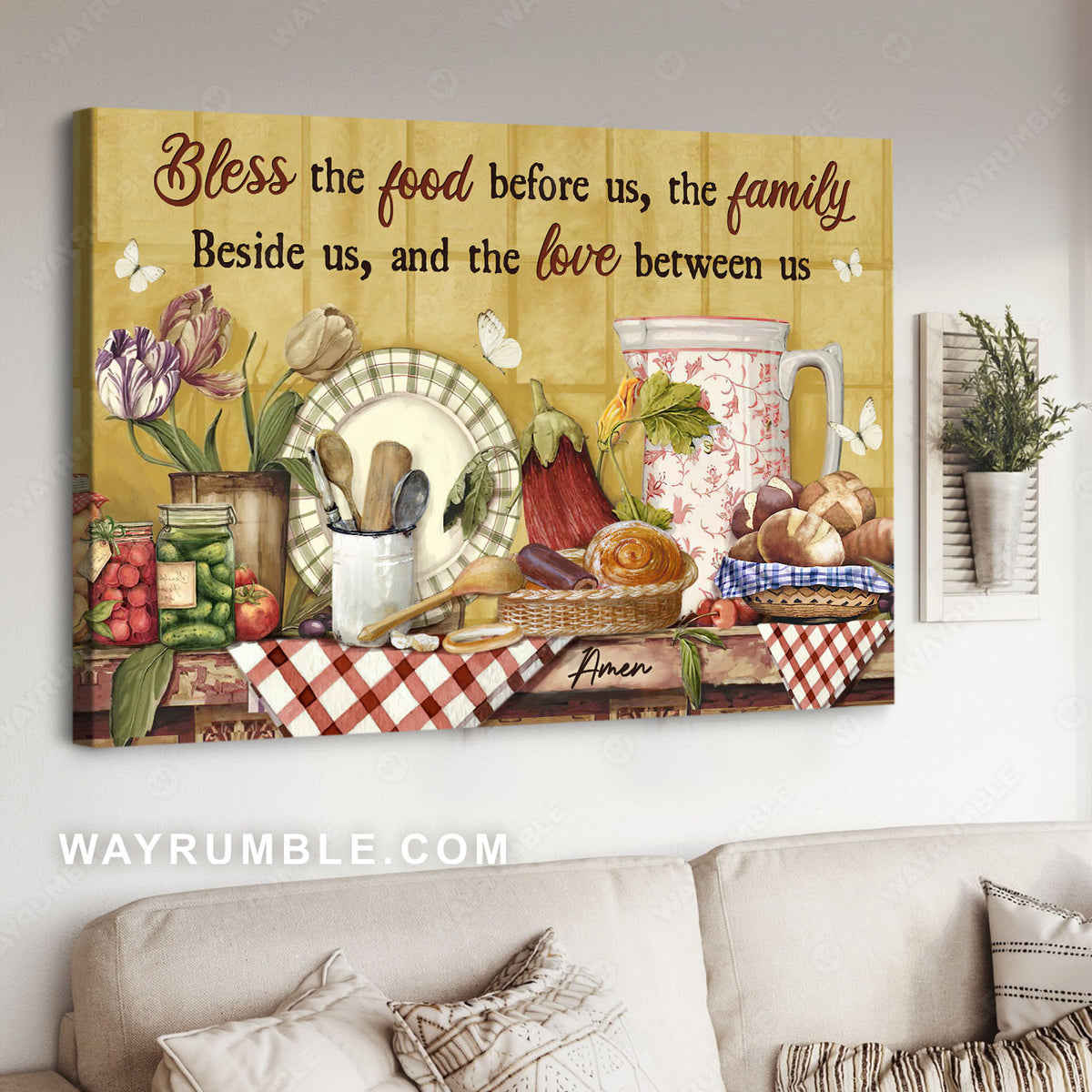 Kitchen tools, Crusty bread, Pickled vegetables, Bless the food - Jesus Landscape Canvas Prints, Christian Wall Art
