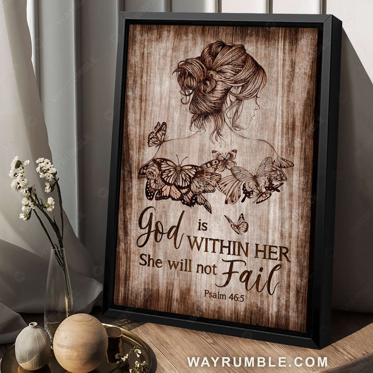 Beautiful girl, Monarch butterfly, God is within her, She will not fail - Jesus Portrait Canvas Prints, Christian Wall Art