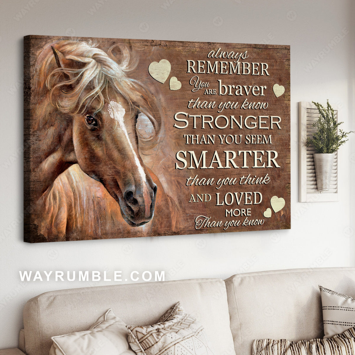 Quarter horse, Brown background, Heart shape, You are braver than you know - Jesus Landscape Canvas Prints, Christian Wall Art