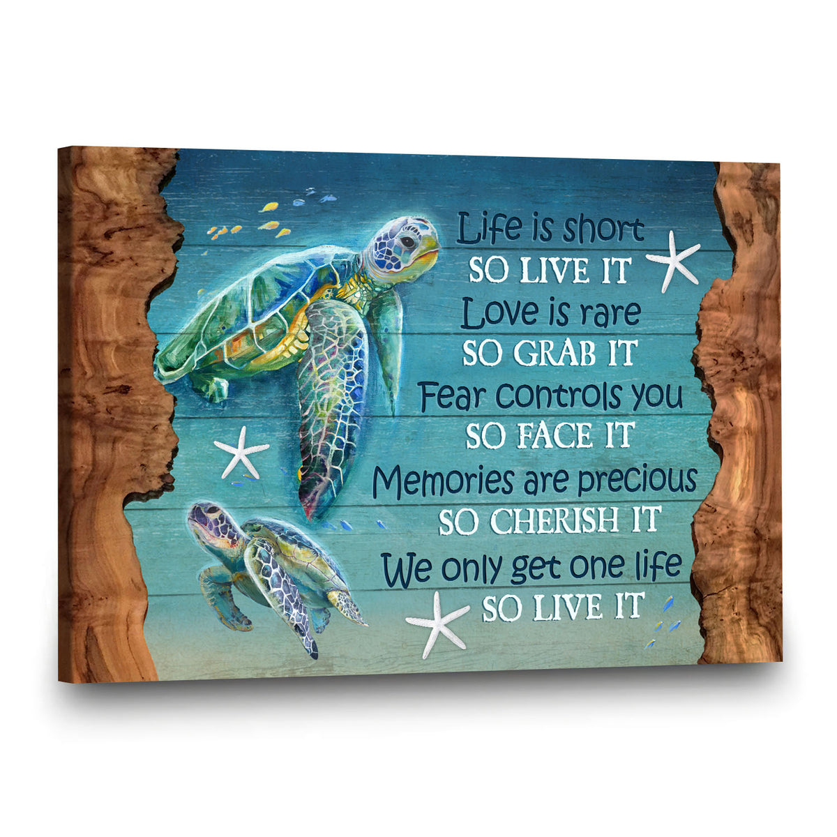 We only get one life so live it - Jesus, Turtle under the ocean, Starfish Landscape Canvas Prints, Wall Art