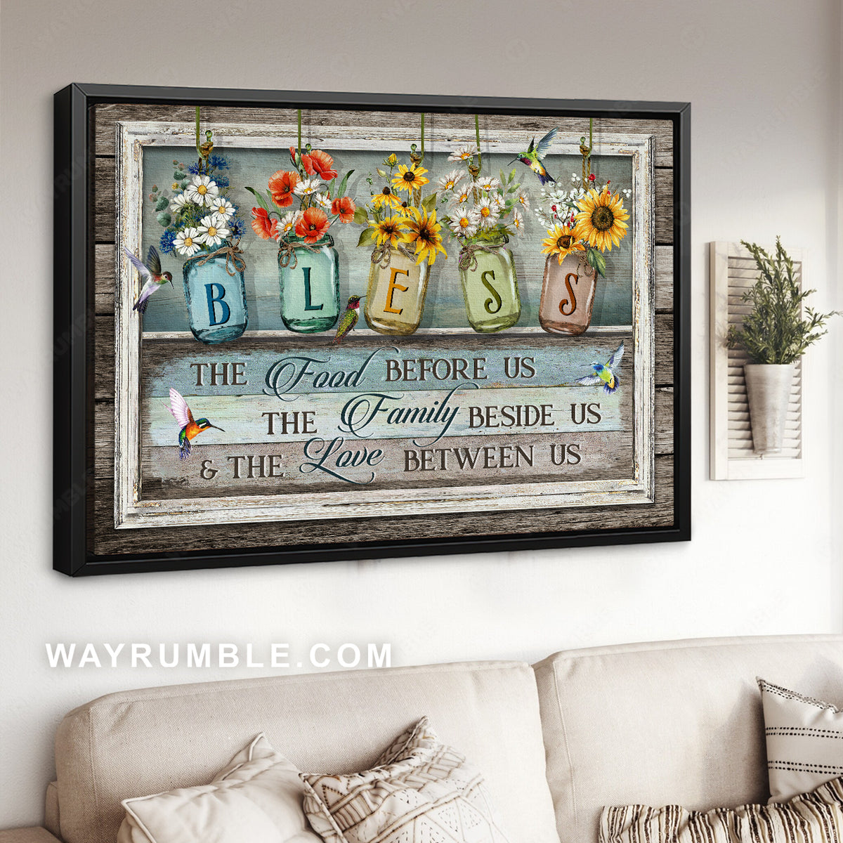 Cute flower, Pretty poppy, Colorful hummingbird, Bless the food before us - Jesus Landscape Canvas Prints, Christian Wall Art