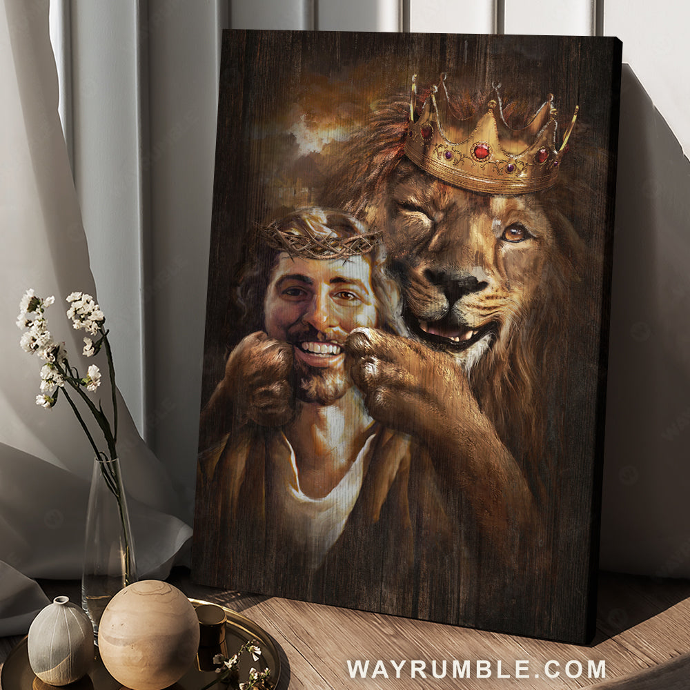Jesus drawing, Lion King, Smiling Jesus painting, Crown of thorn - Jesus Portrait Canvas Prints, Christian Wall Art