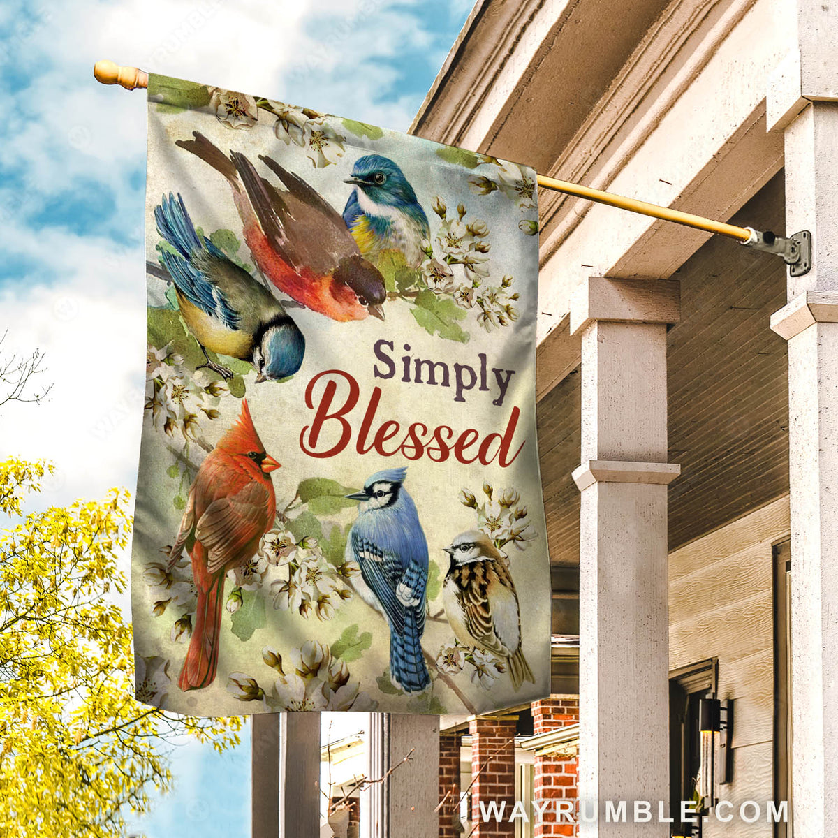 Colorful birds, Birds painting, Peach blossoms, Simply blessed - Jesus Flag