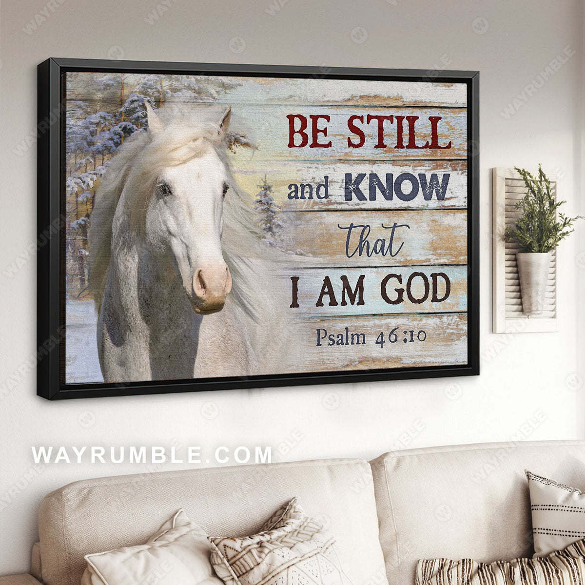 Snow forest, Beautiful horse, Winter painting, Be still and know that I am God - Jesus Landscape Canvas Prints, Christian Wall Art