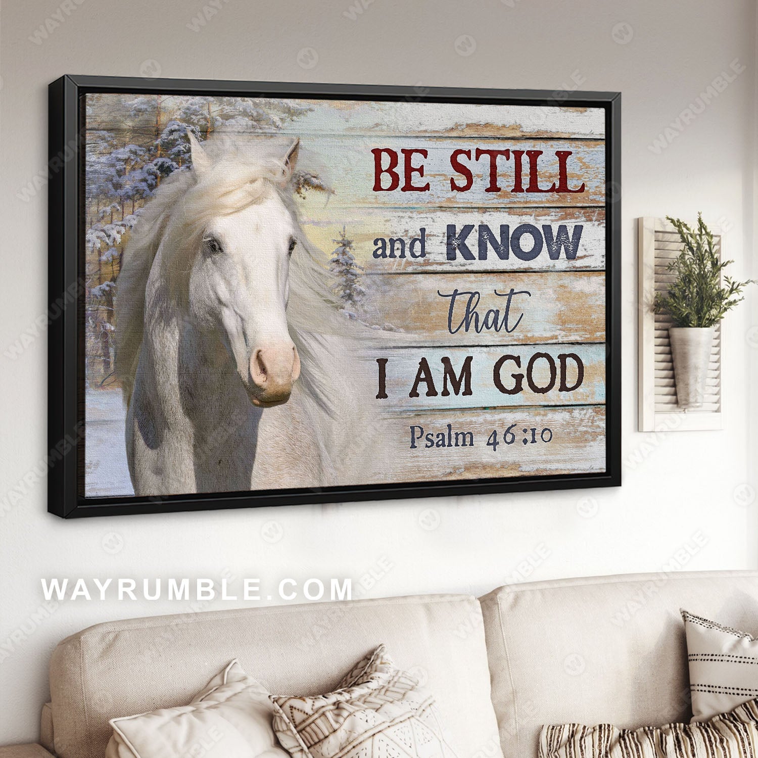 Snow forest, Beautiful horse, Winter painting, Be still and know that I am God - Jesus Landscape Canvas Prints, Christian Wall Art