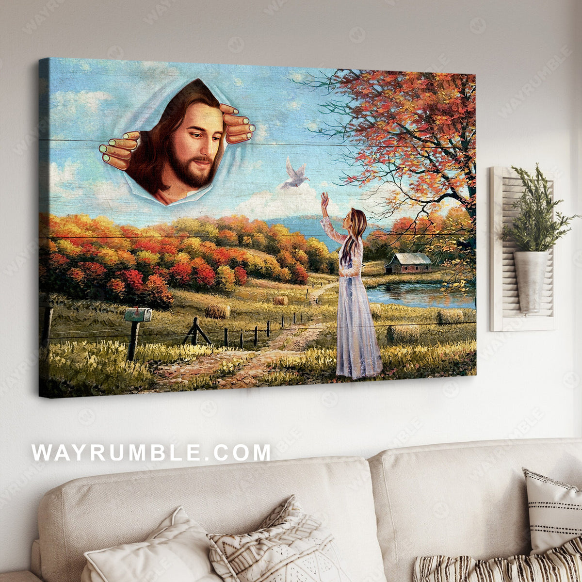 Countryside painting, Beautiful girl with Jesus - Jesus Landscape Canvas Prints, Christian Wall Art
