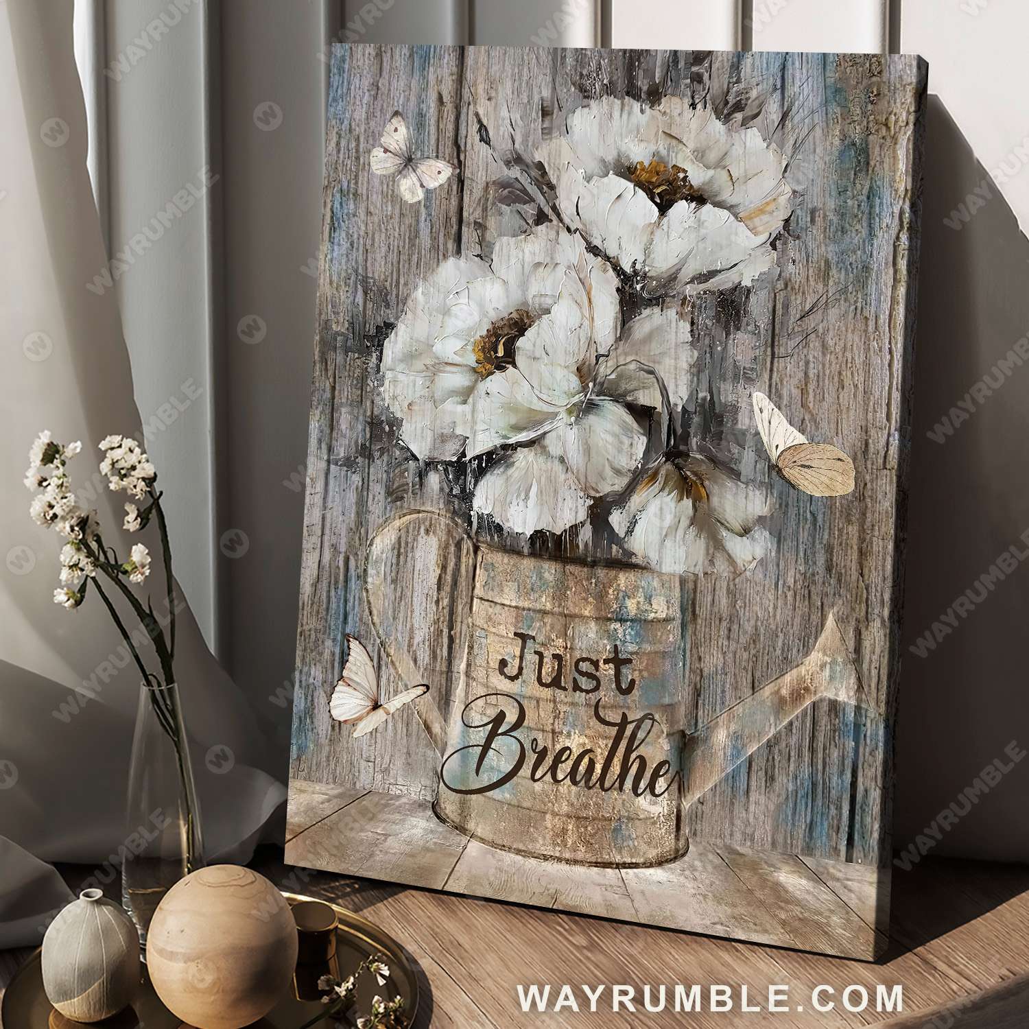 White Peony drawing, Vintage flower, Still life painting, Just breathe - Jesus Portrait Canvas Prints, Christian Wall Art
