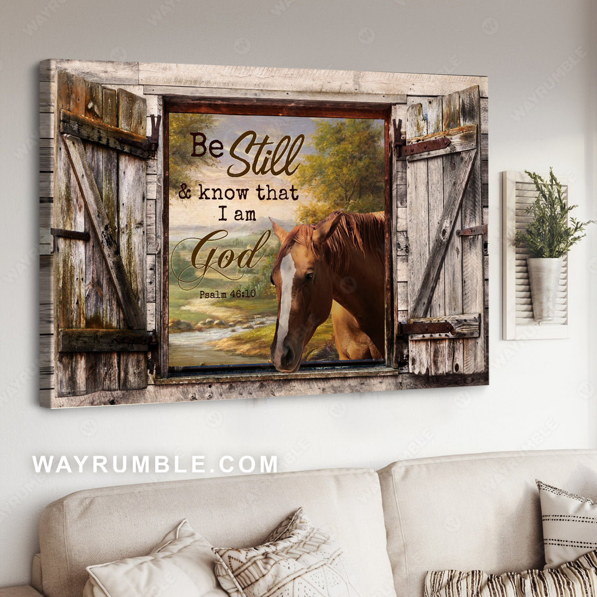 Window frame, Horse painting, Mountain landscape, Be still and know that I am God - Jesus Landscape Canvas Prints, Christian Wall Art