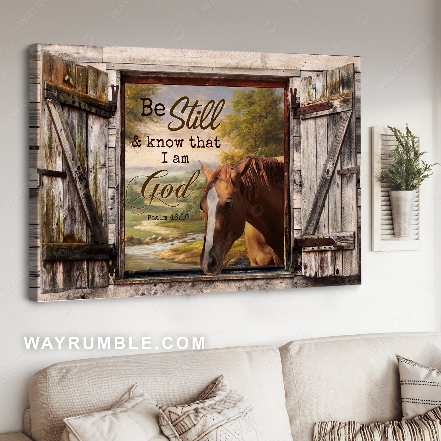 Window frame, Horse painting, Mountain landscape, Be still and know that I am God - Jesus Landscape Canvas Prints, Christian Wall Art