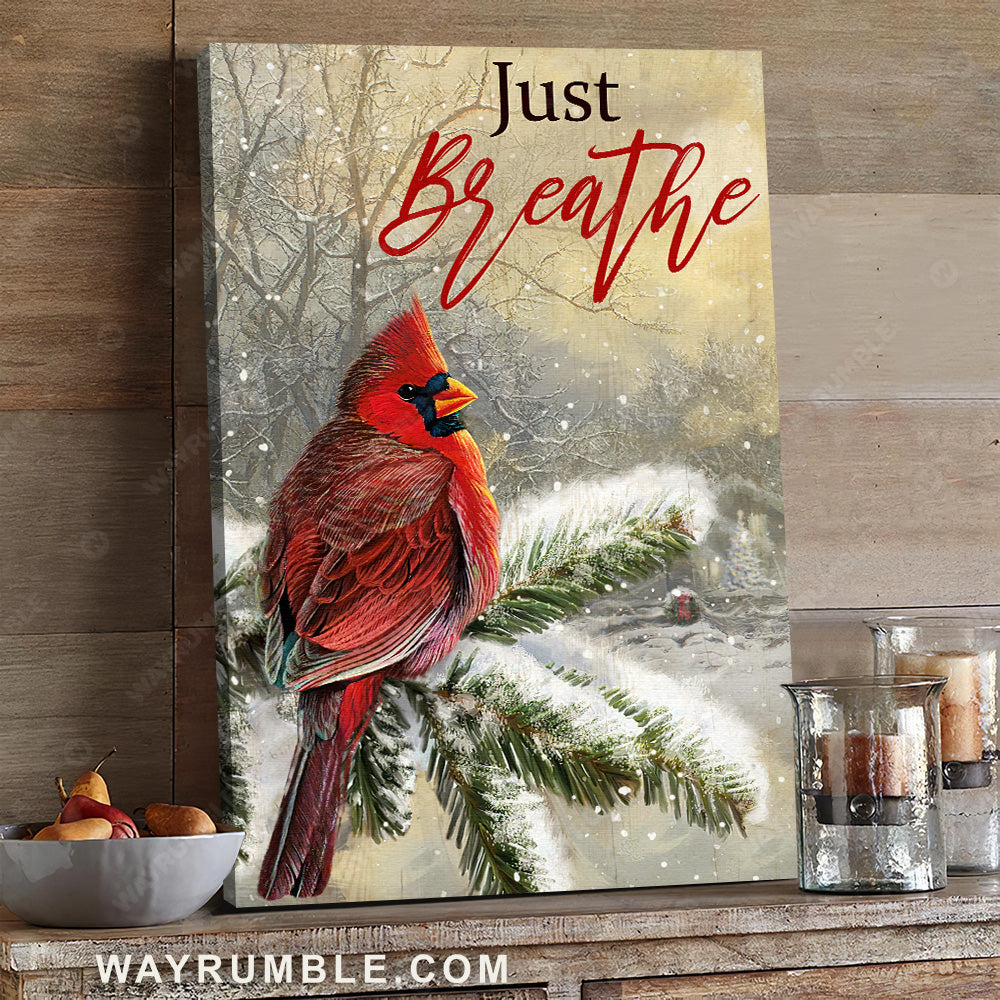 Cardinal painting, Winter forest, Morning on the mountain, Just breath - Jesus Portrait Canvas Prints, Christian Wall Art